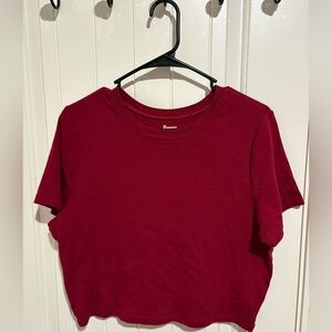 Cropped Burgundy Juniors T shirt.